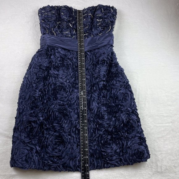 Badgley Mischka 100% Silk Ruffled Beaded‎ Strapless Corset Dress, Blue NWT 4 - Picture 9 of 16